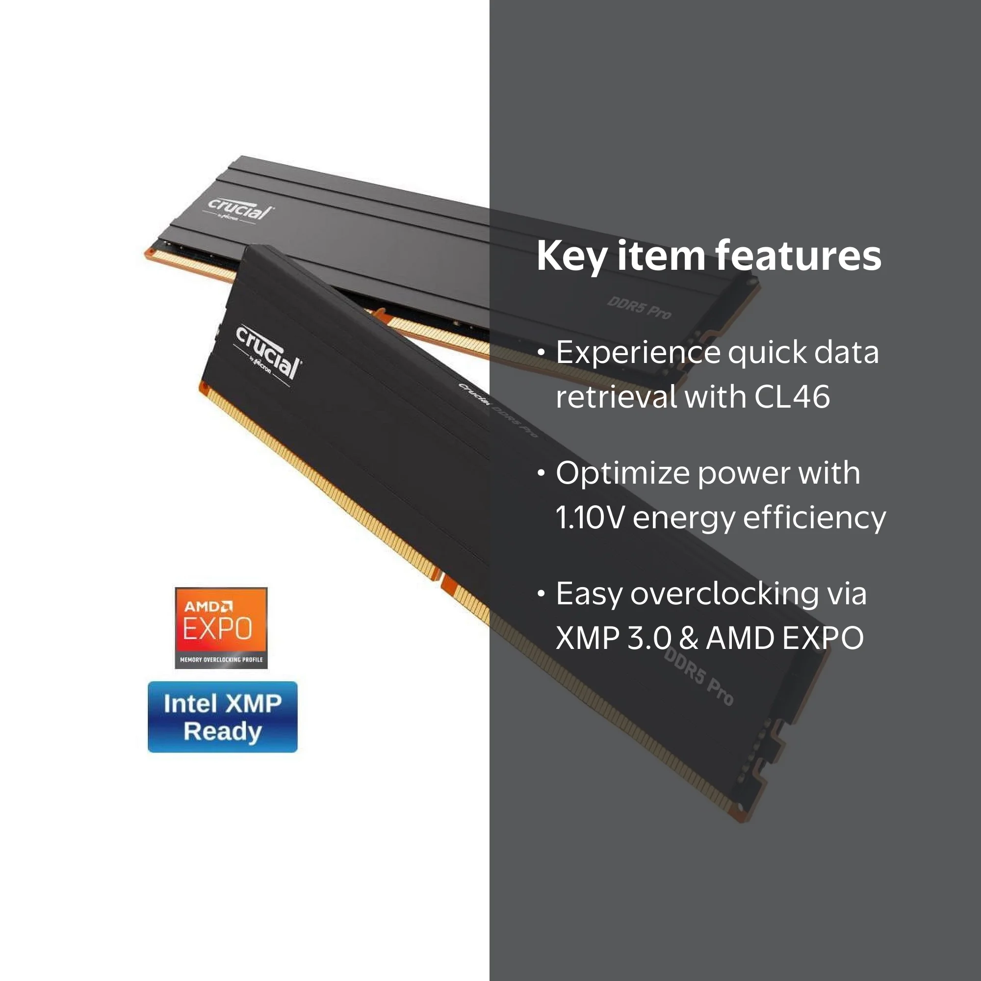 Crucial Pro 32GB (2x16GB) DDR5 5600 PC5 44800 XMP 3.0 AMD EXPO
