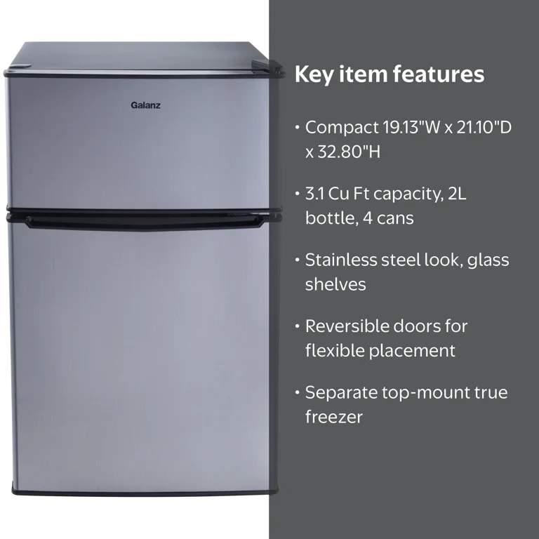 f-mall クビレニスタ L-LLサイズ Galanz 3.1 Cu ft Mini Fridge with Freezer, Stainless for Dorm