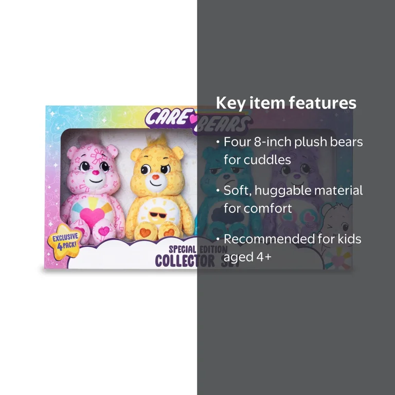 Care Bears 8 Inch Plush 4-Pack Treasure Box Wave 2 - Soft Huggable