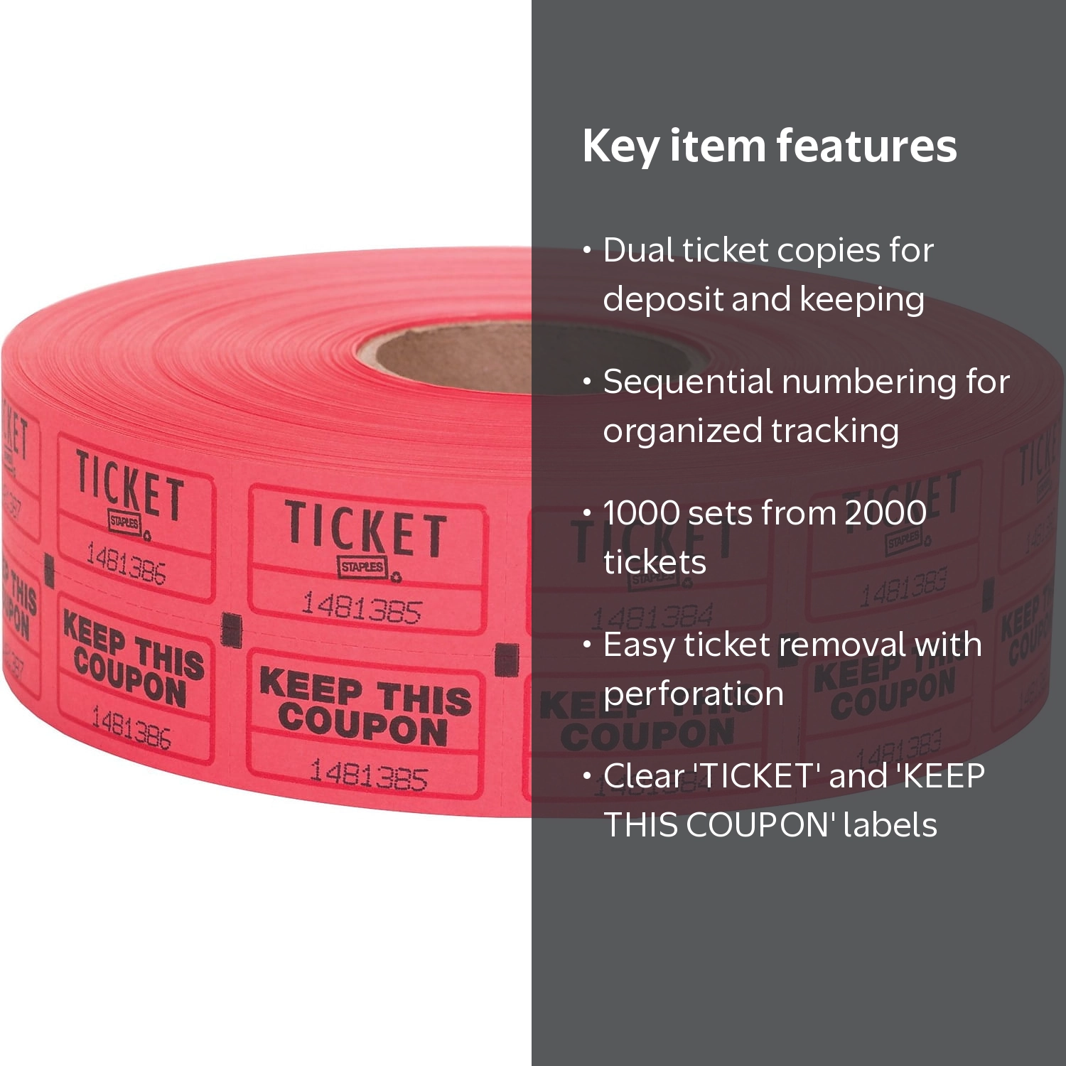 Staples, Double Ticket Roll, 19163, Red color, 2000/r - Walmart.com