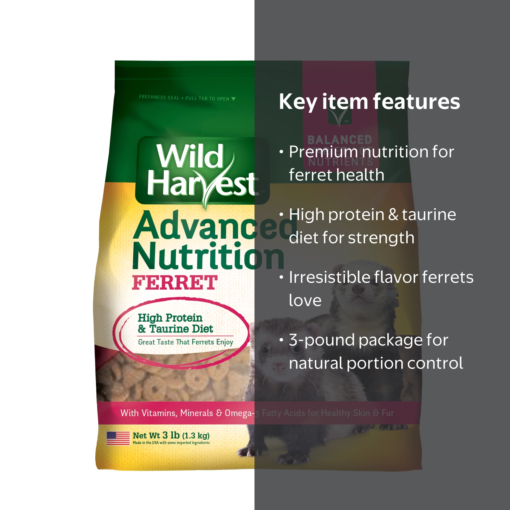 Wild Harvest Advanced Nutrition Ferret Food, 3 Pounds, High