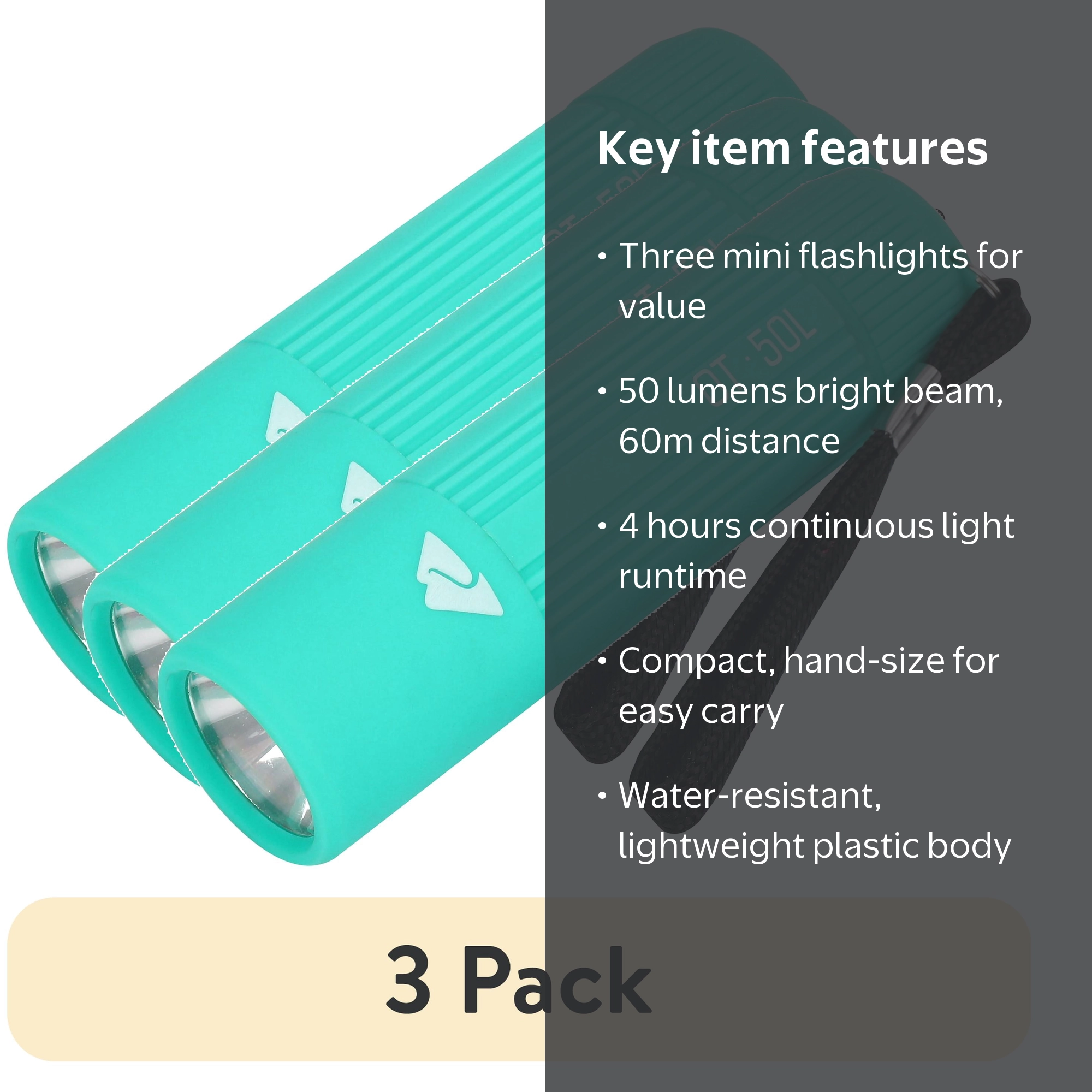 3 pack) Ozark Trail Mini Handheld LED Flashlight, 50 Lumens, 3 AAA