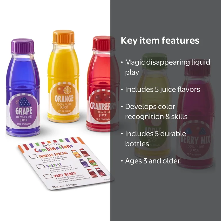 Melissa & Doug Pretend Play Toy Juice Bottles Set with Activity