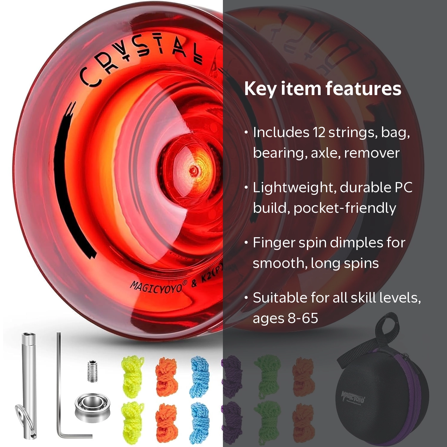 Magicyoyo Responsive Yoyo K2 Crystal Red Dual Purpose Plastic Yo