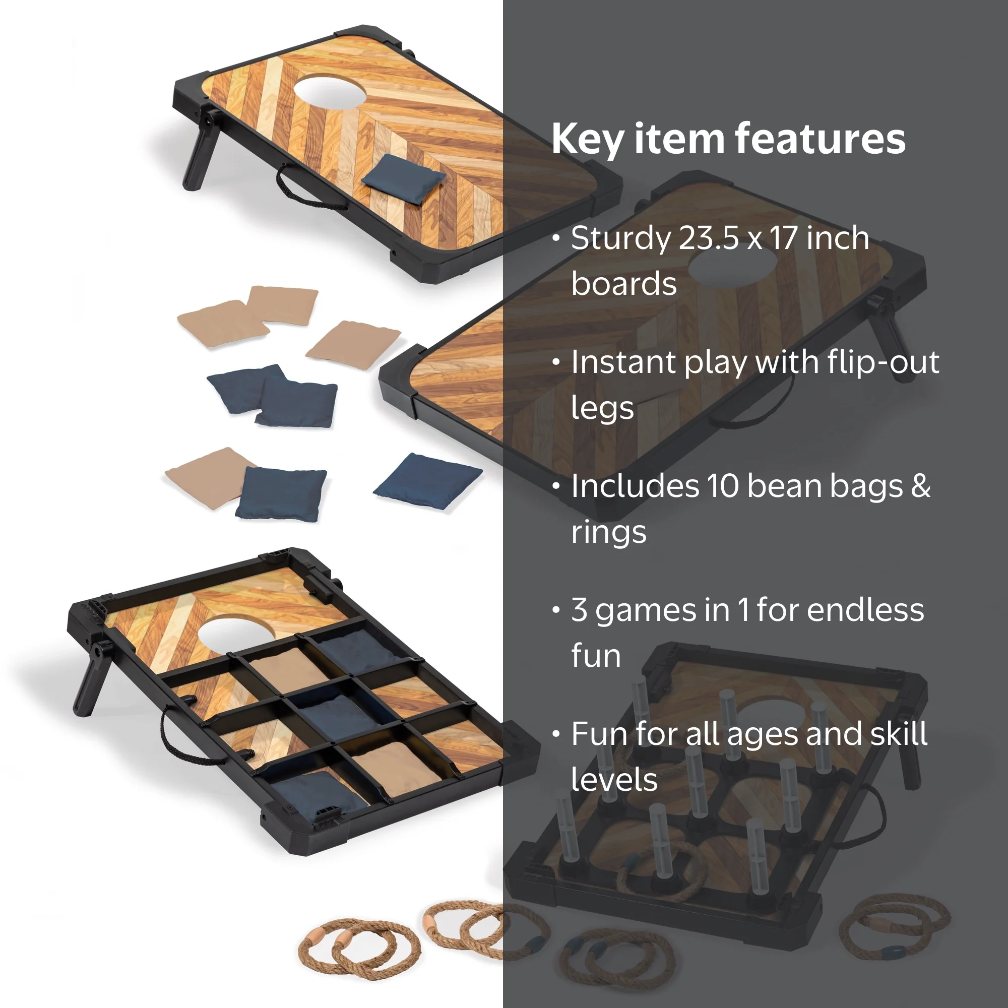 EastPoint 3-in-1 Tailgate Toss Game Set - Cornhole, Tic Tac Toe