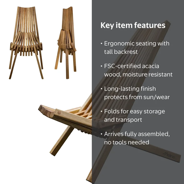 Melino Wooden Folding Tamarack Chairs, FSC Certified Acacia Low