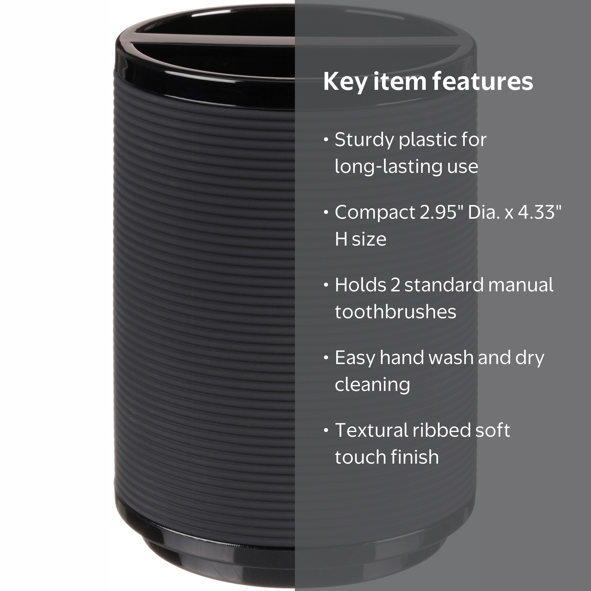 Mainstays Toothbrush Holder Black Plastic 2 Openings Soft Touch