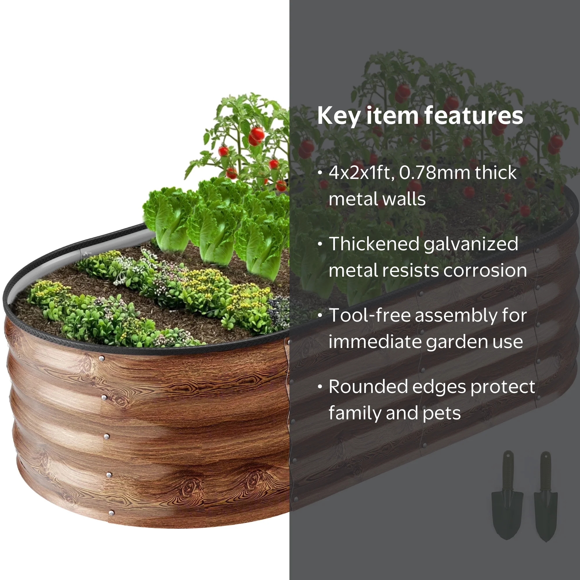 GVDV Galvanized Raised Garden Bed Outdoor, 4x2x1ft Backyard Oval