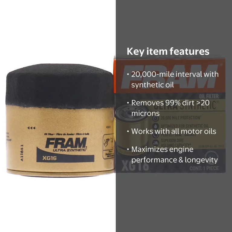 FRAM, Ultra Synthetic Oil Filter, XG16, 20K mile Replacement