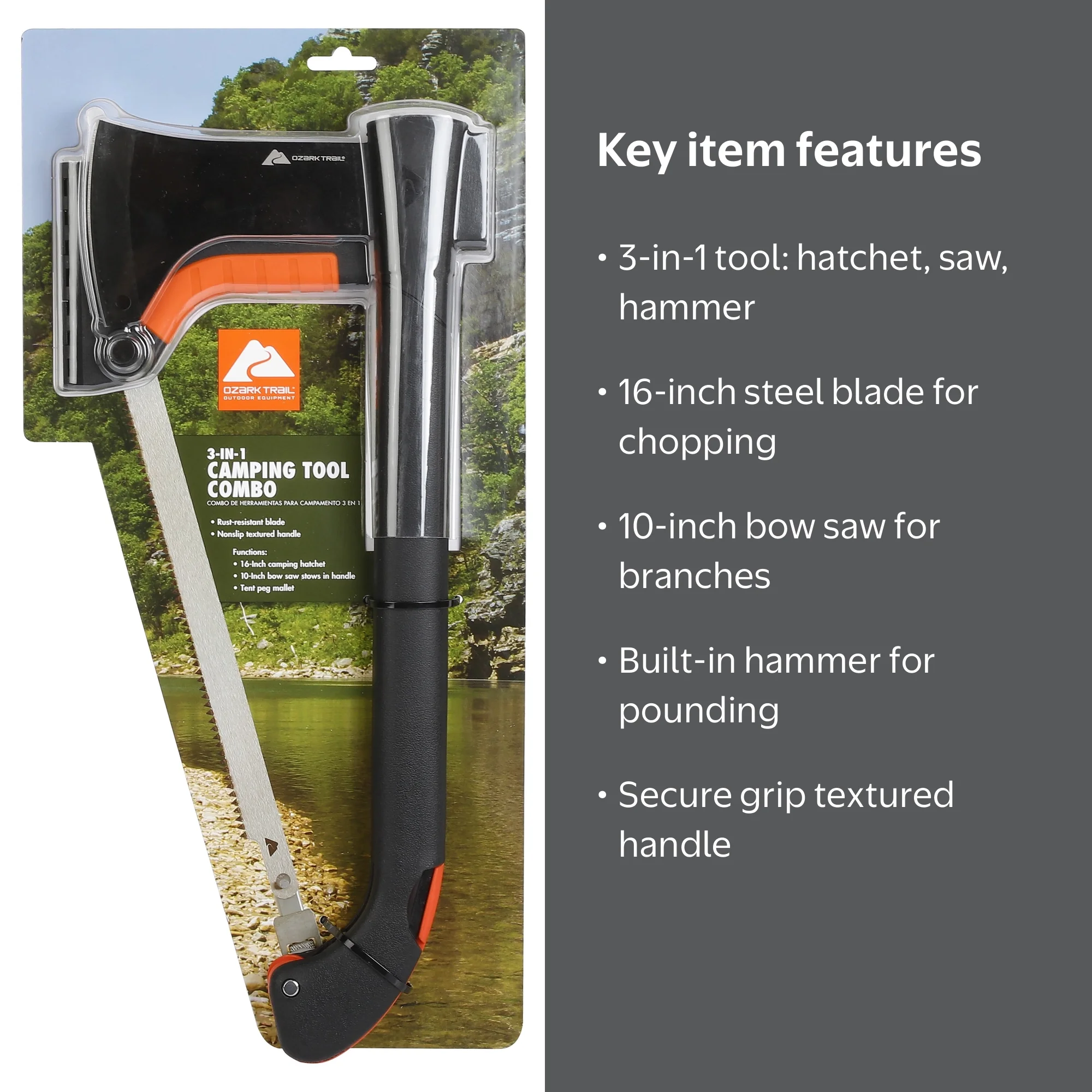 Ozark Trail 3 in 1 Hatchet Handsaw Combo with Bow Saw and Hammer