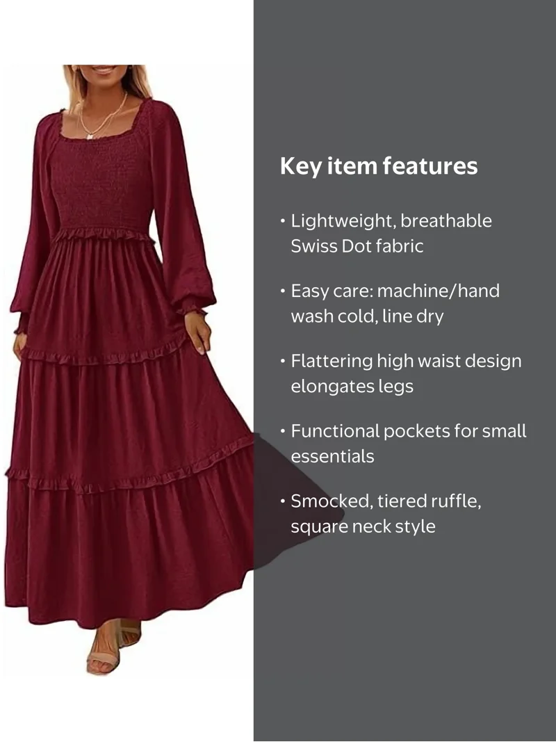 tiered long sleeve midi dress in swiss dot ZESICA Flowy A Line Wedding Guest – zesica Bust 80cm/31.49 inch Arshiner Girls' Dresses V neck