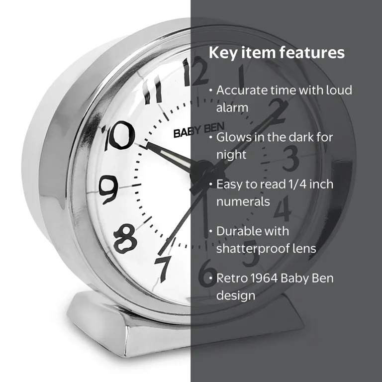Westclox, Analog Alarm Clock, 11611QA, Silver and White - Walmart.com
