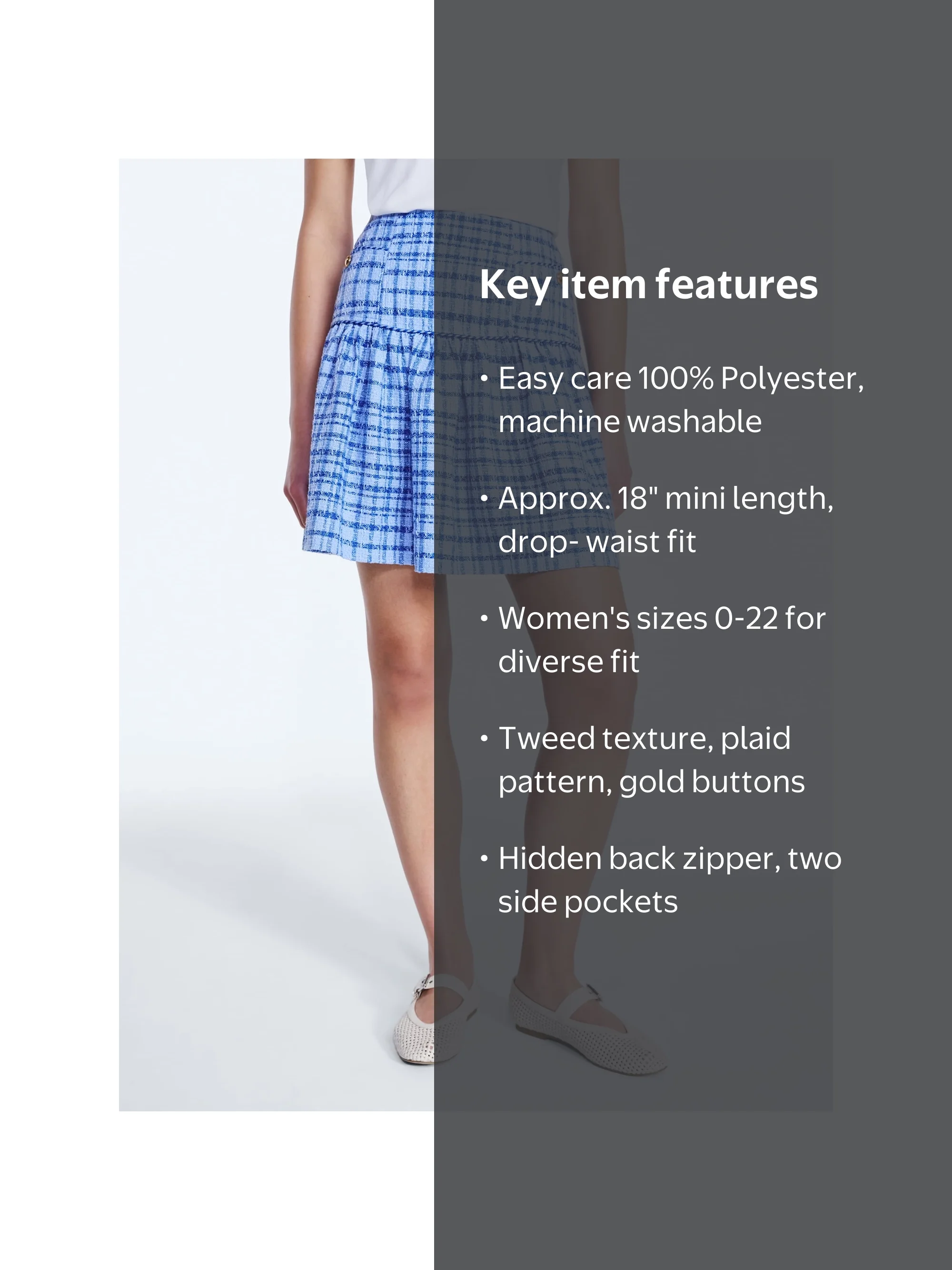 Free Assembly Women's and Women's Plus Drop Waist Tweed Mini Skirt