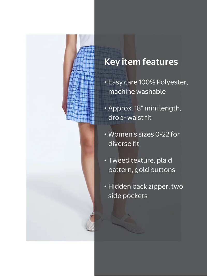 Free Assembly Women's and Women's Plus Drop Waist Tweed Mini Skirt