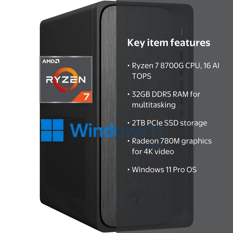 HP OmniDesk Desktop PC, AMD Ryzen 7 8700G, 32 GB RAM, 2 TB SSD