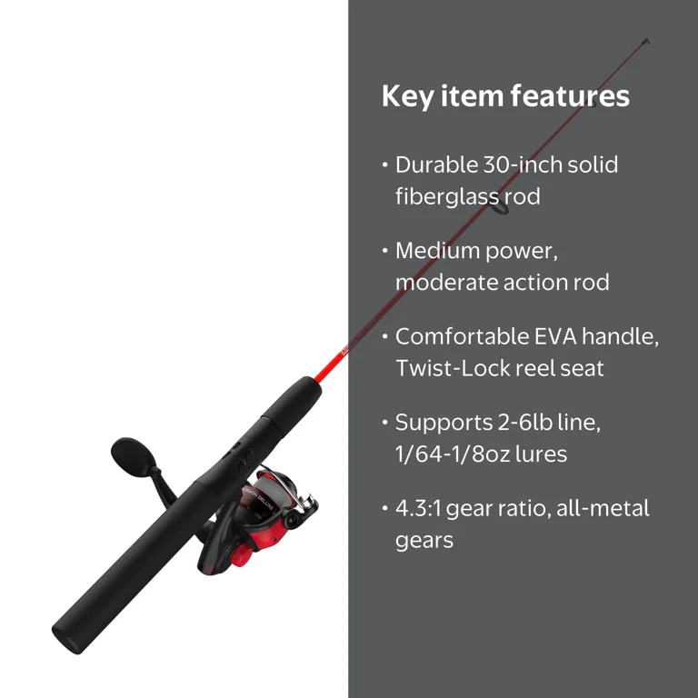 Zebco Dock Demon Spinning Reel and Fishing Pole Combo, 30-Inch Rod