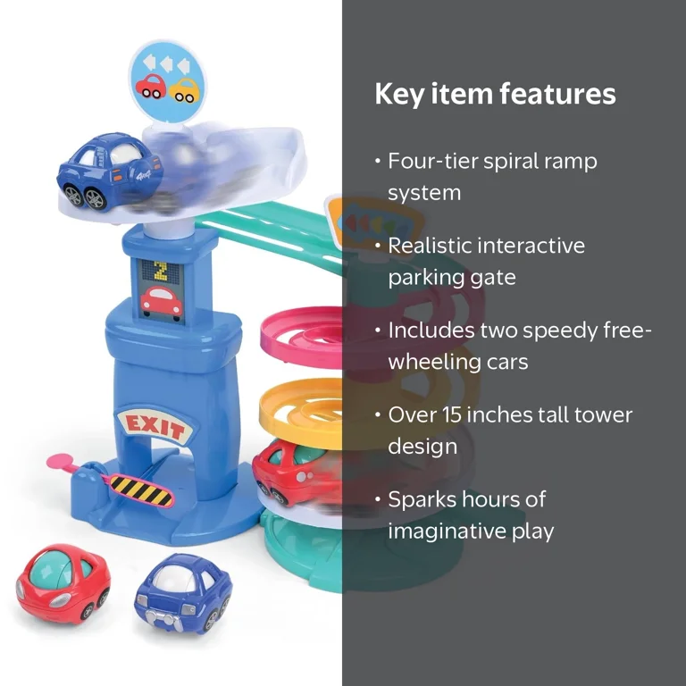 Kidoozie, Park 'n Roll Garage, 4-Story Spiral Ramp Playset, 18+