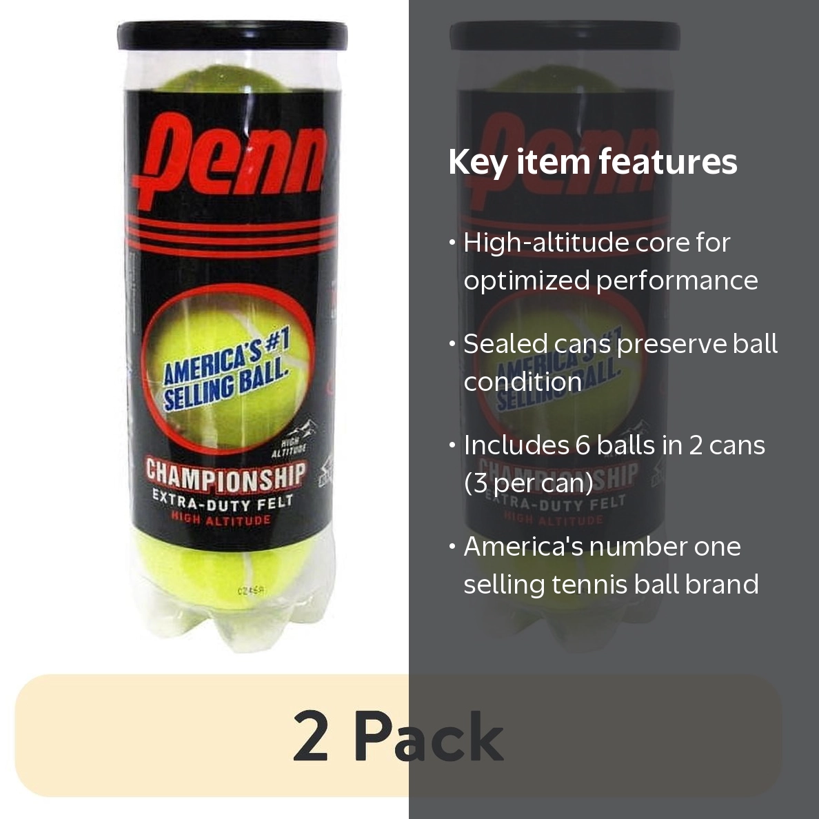 2 pack) Penn Championship Extra Duty High-Altitude Tennis Ball Can
