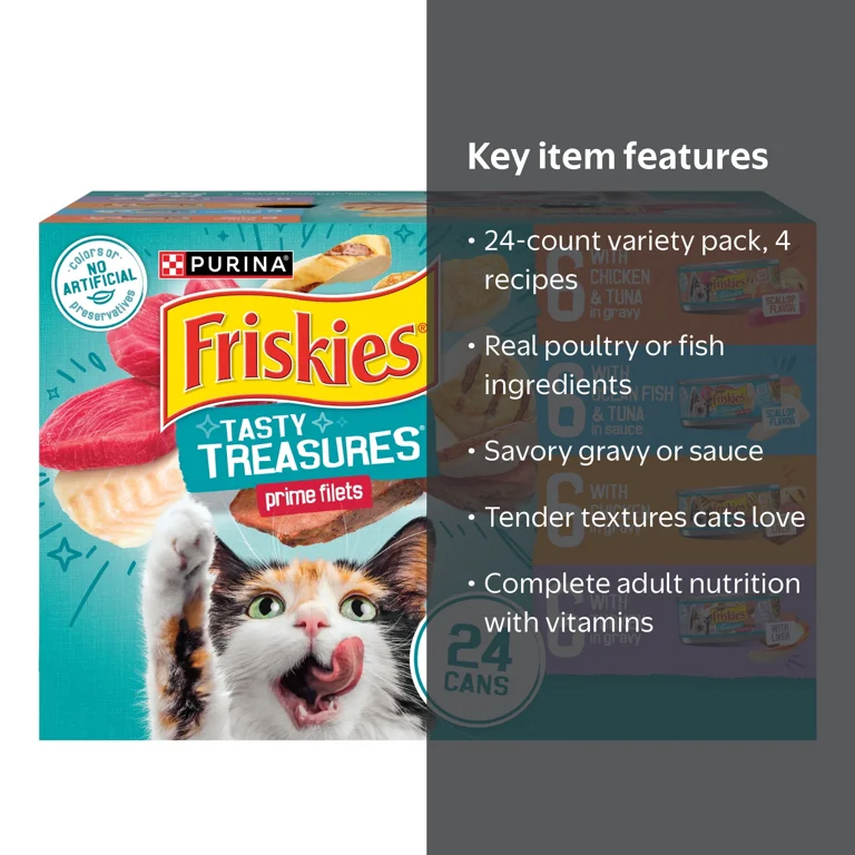 Purina Friskies Wet Cat Food Variety Pack, Tasty Treasures Prime