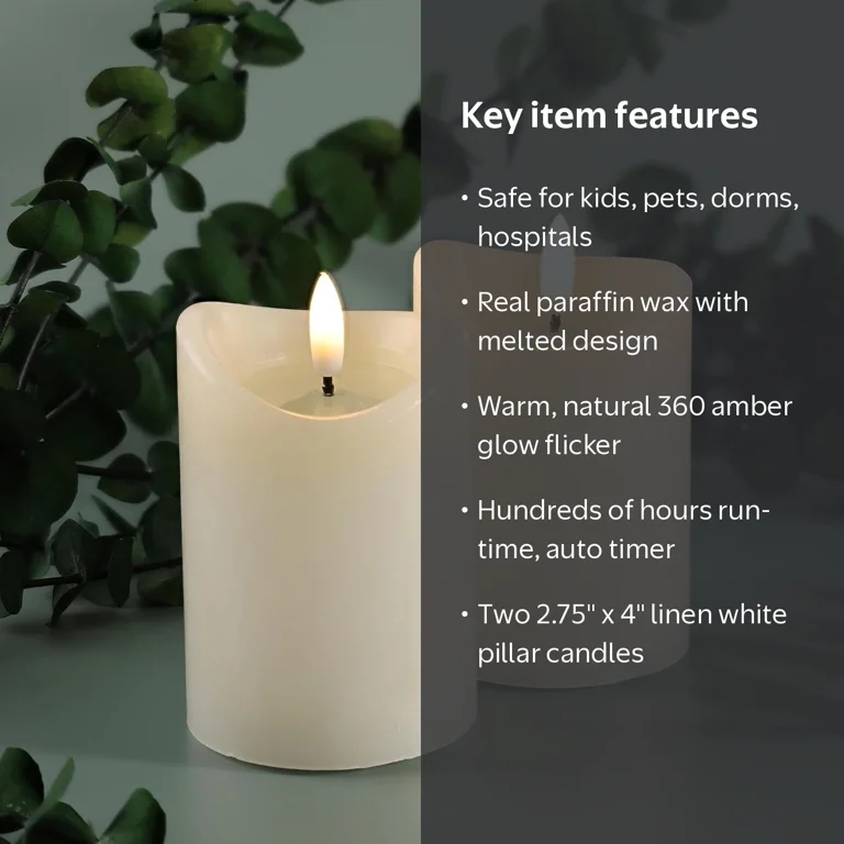 LumiPur Basics Flameless Flickering Wax Pillar LED Candles 2.75