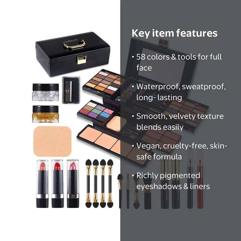 Miss Rose 58 Colors Makeup Kit All-in-One Eyeshadow Blush Lipstick