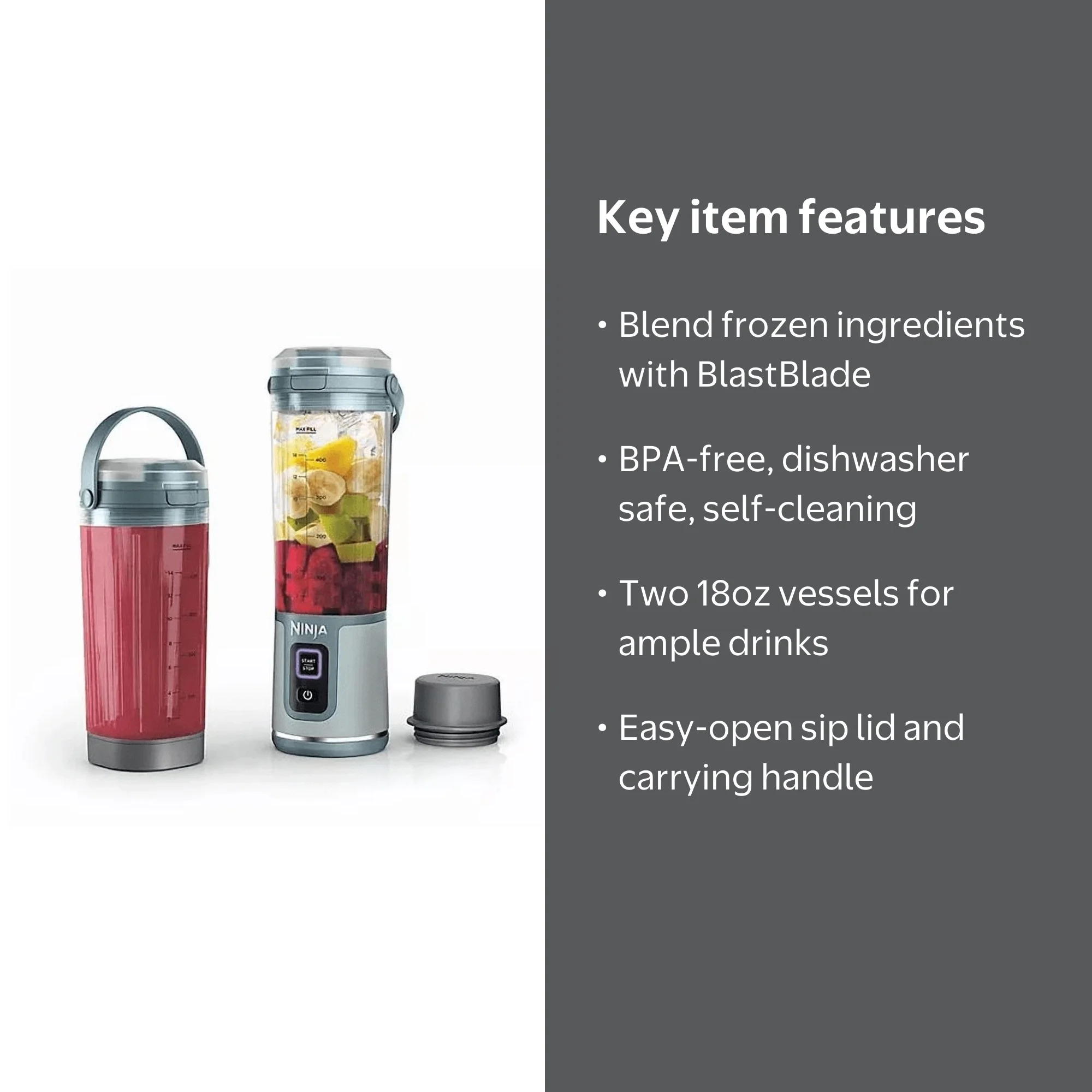 Portable Blender Ninja Blast 18oz, Rechargeable USB-C, Two Vessels