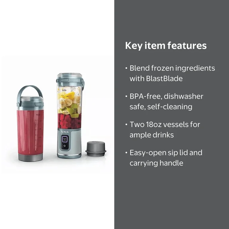 Portable Blender Ninja Blast 18oz, Rechargeable USB-C, Two Vessels