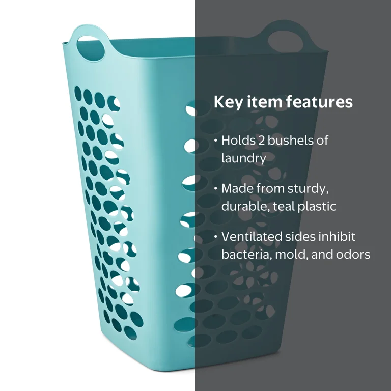 Mainstays Flexible Square Laundry Hamper, 2 Bushel, Teal