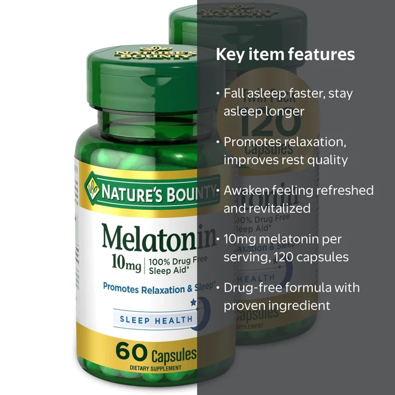 Nature's Bounty Melatonin Sleep Aid Capsules, 10 Mg, 60 Ct, 2 Pack HSA/FSA Eligible