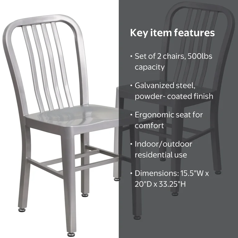 Flash Furniture Gael Metal Dining Chairs, Set of 2, Silver
