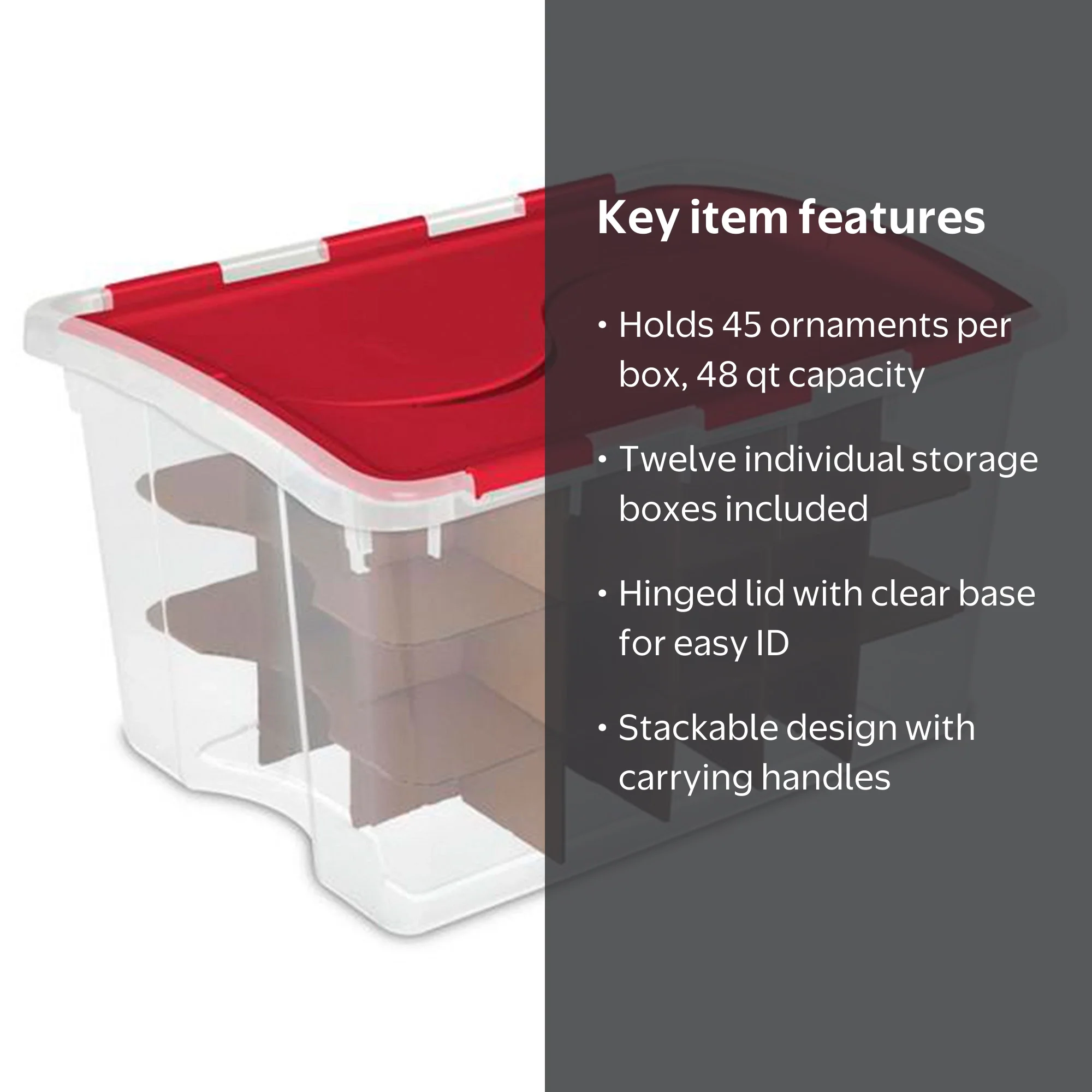Sterilite Christmas Ornament Storage Box, 48 Quart, Holds 45