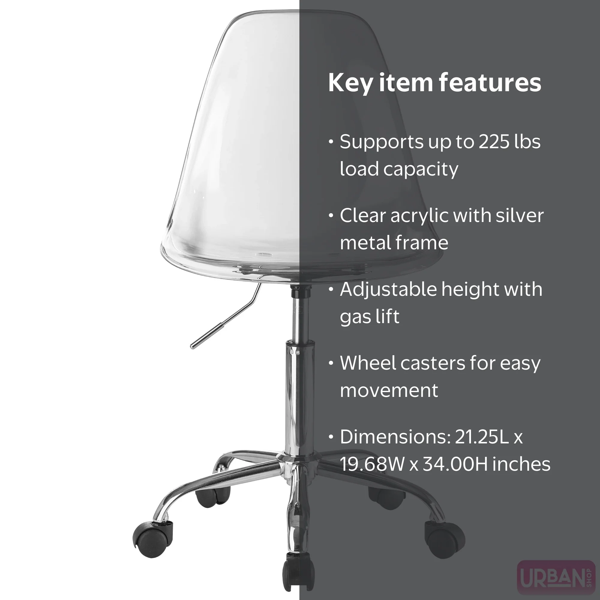 Urban Shop Office Chair, Acrylic and Metal Frame, Clear - Walmart.com