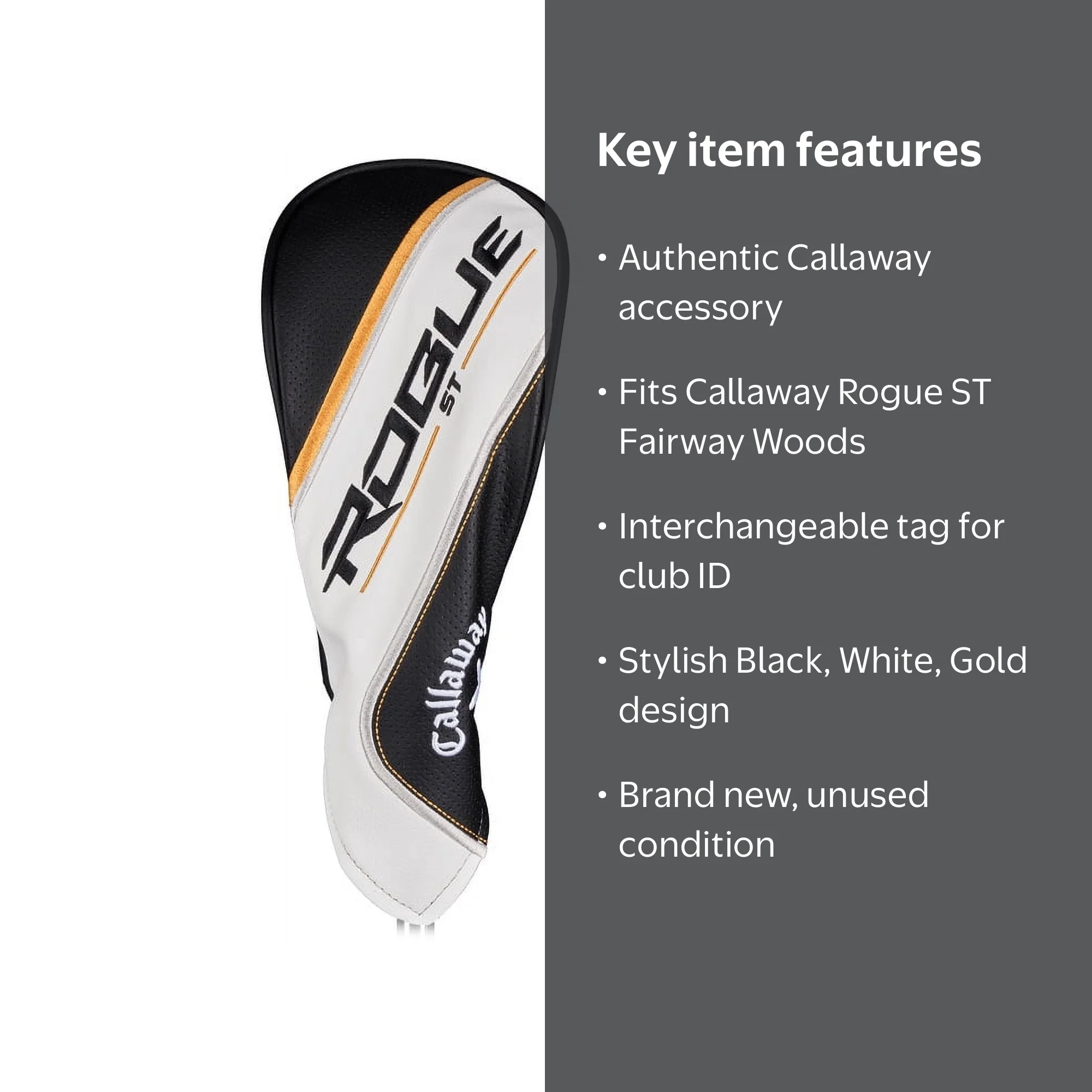Callaway NEW Rogue ST Fairway Wood Headcover in White/Black/Gold