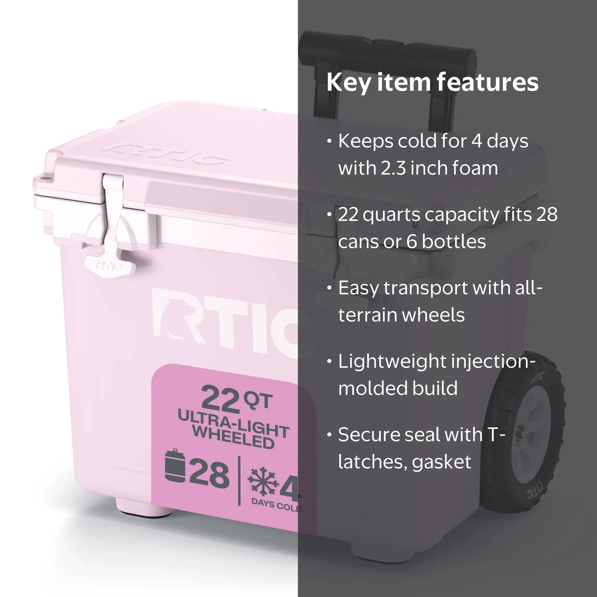 RTIC 22 QT Wheeled Hard-Sided Cooler, Fits 28 Cans or 6 Wine