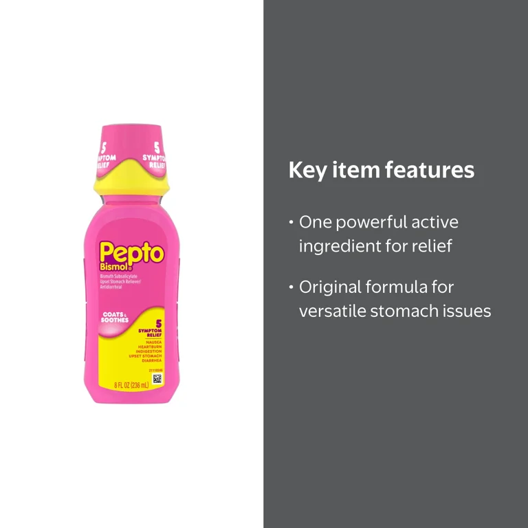 Pepto Bismol Liquid, Indigestion and Anti-Diarrhea Stomach Relief, Original, 8 Fl oz HSA/FSA Eligible