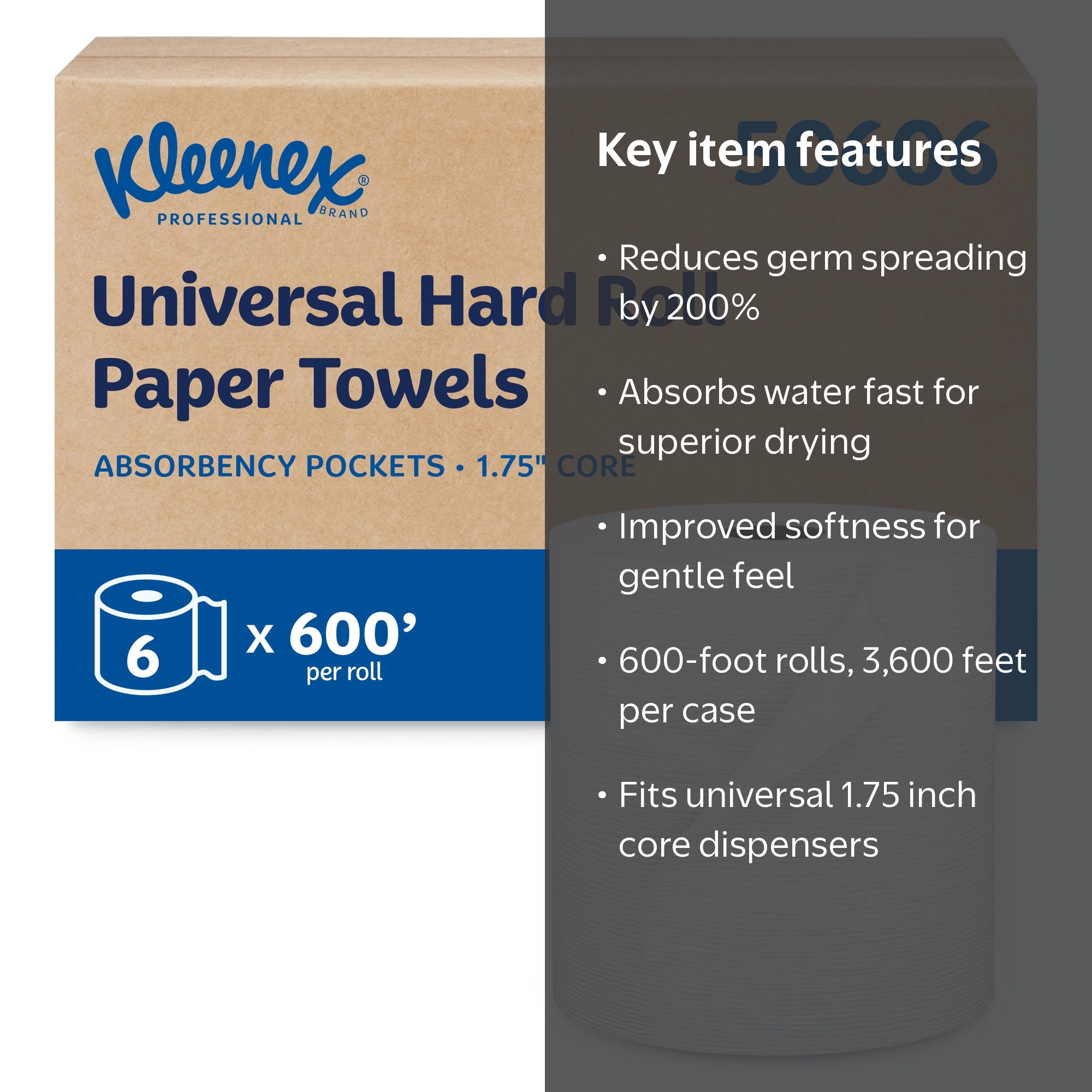 Kleenex, Hard Roll Paper Towels, 50606, 1.75 inch core, White