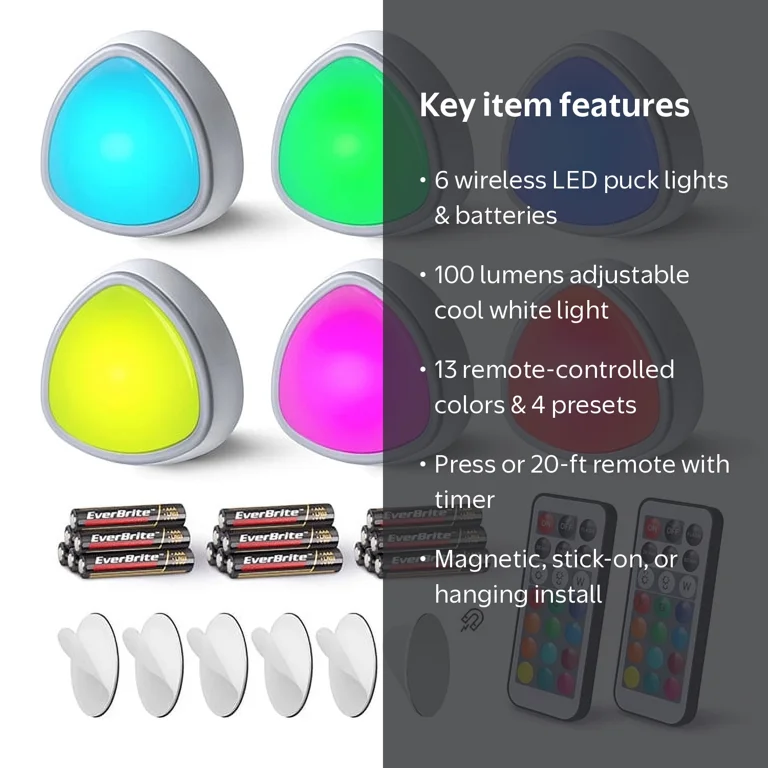 EverBrite 6-Pack Tap Light, LED Puck Lights, Wireless Push Lights