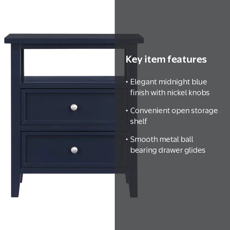 洋楽 Baimei Bystander & Midnight Blue Comfort Pointe Walker 2-Drawer Nightstand in Midnight Blue for