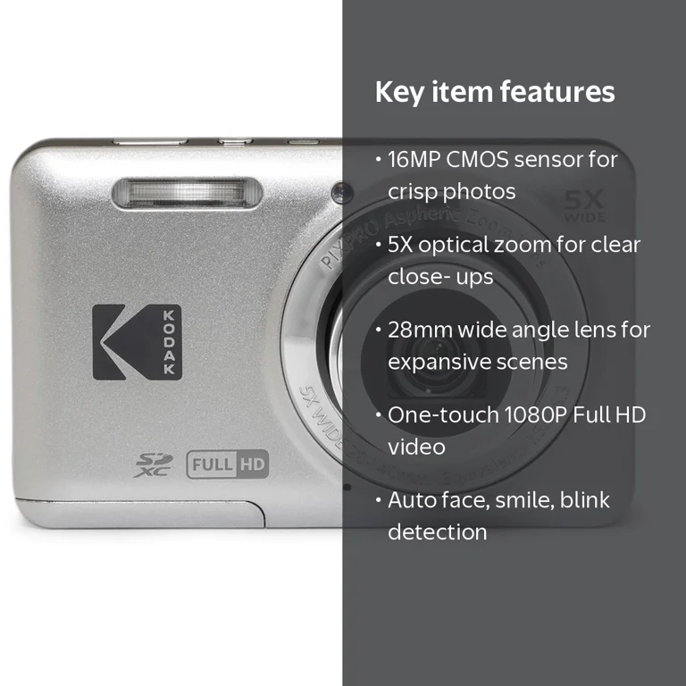 Kodak, PIXPRO FZ55 Digital Camera, Silver with 16MP & 5x Zoom