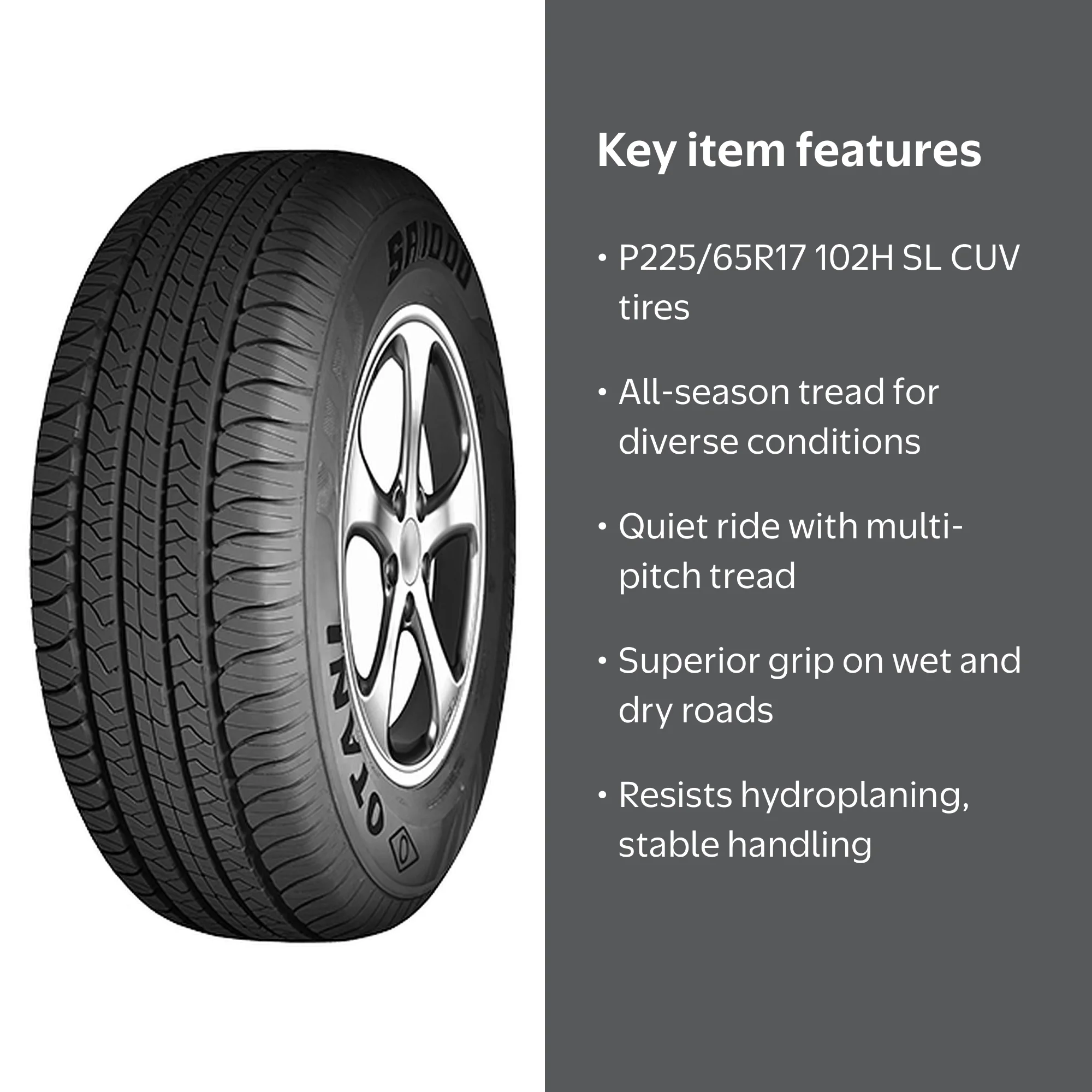Otani, Passenger Tire, P225/65R17 102H, All Season Black - Walmart.com
