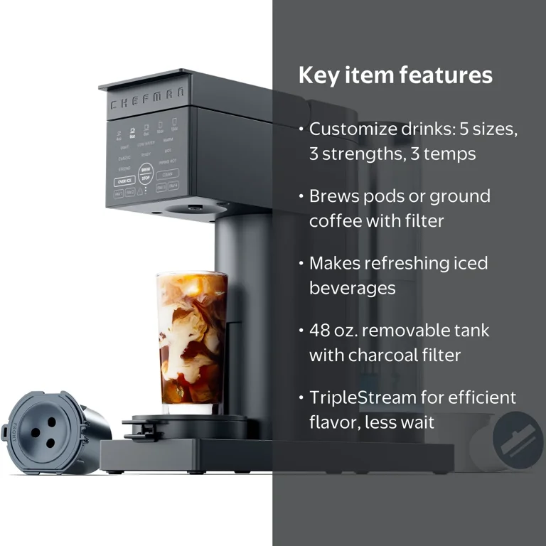 Chefman, Single Serve Coffee Maker, 48 oz. Reservoir, Midnight