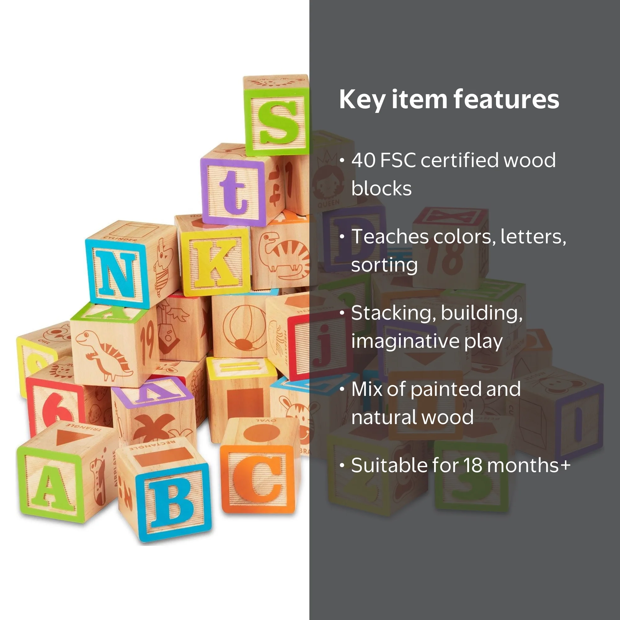 Spark Create Imagine Wood Alphabet Blocks Set, 40 Pieces - Walmart.com