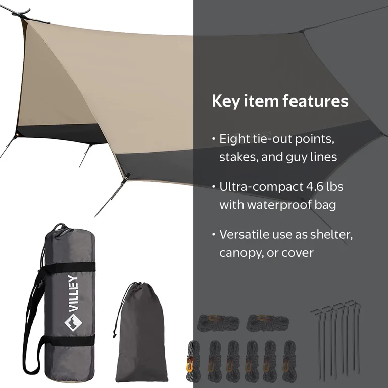 VILLEY Waterproof Portable Tarp, 13x11.5ft Outdoor Shelter