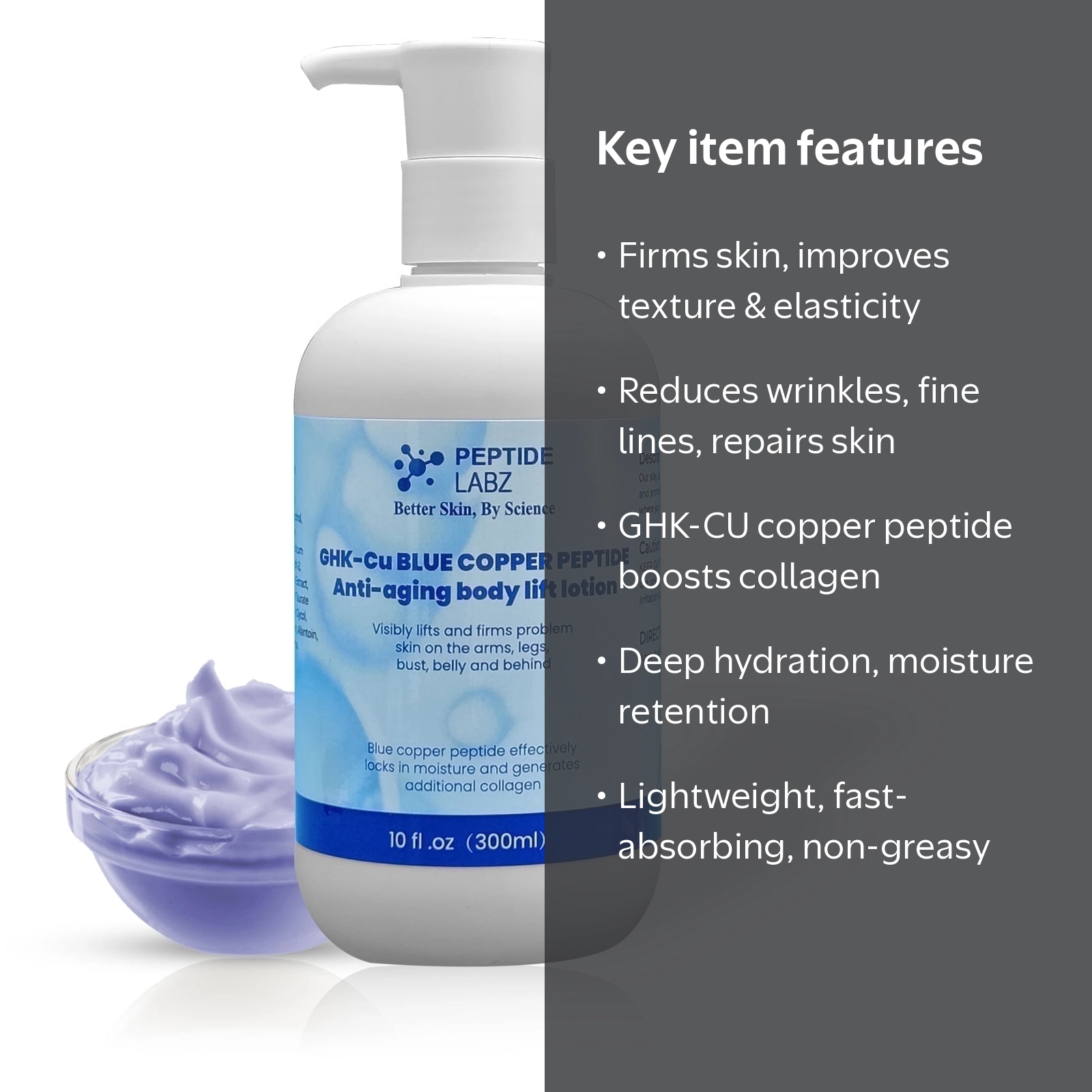 Peptide Labz GHK-Cu Copper Peptide Body Lotion, 10 fl oz, Skin Firming and Hydrating