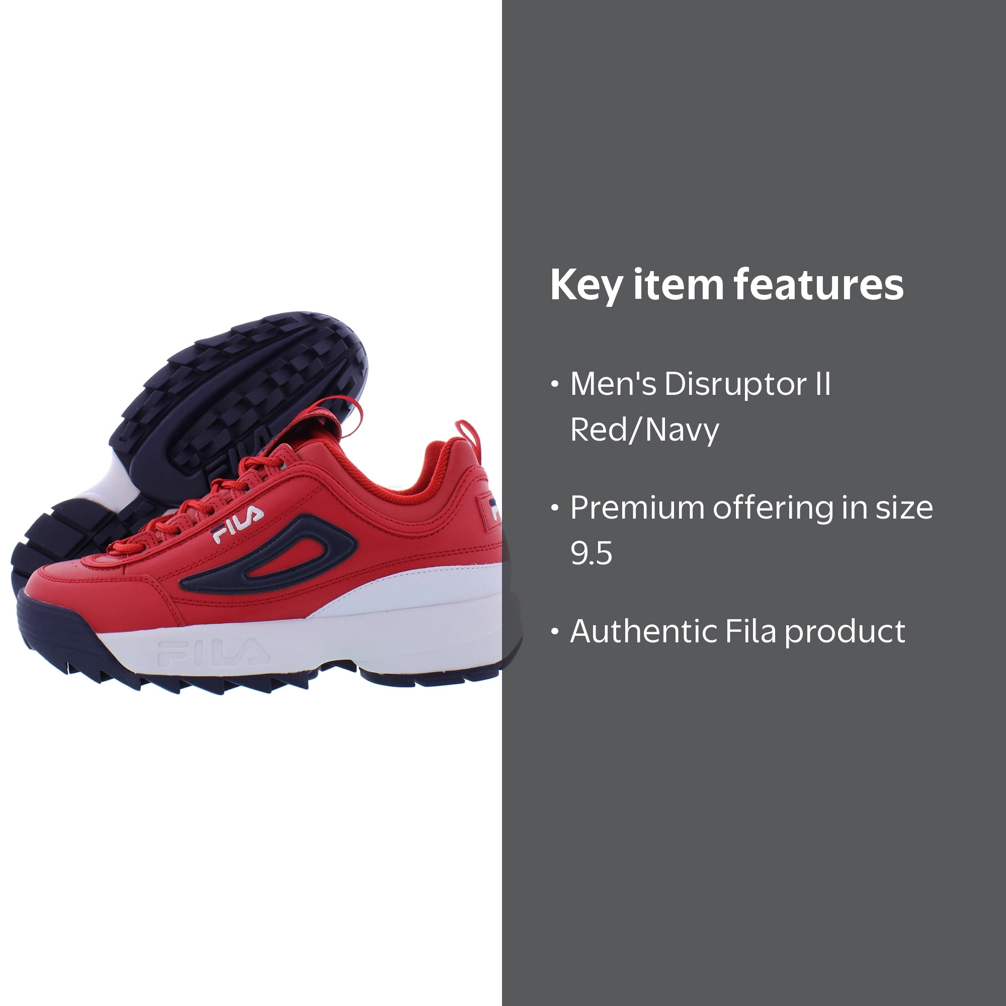 FILA Disruptor II Premium Mens Sneakers, Leather, EVA, Rubber, Red