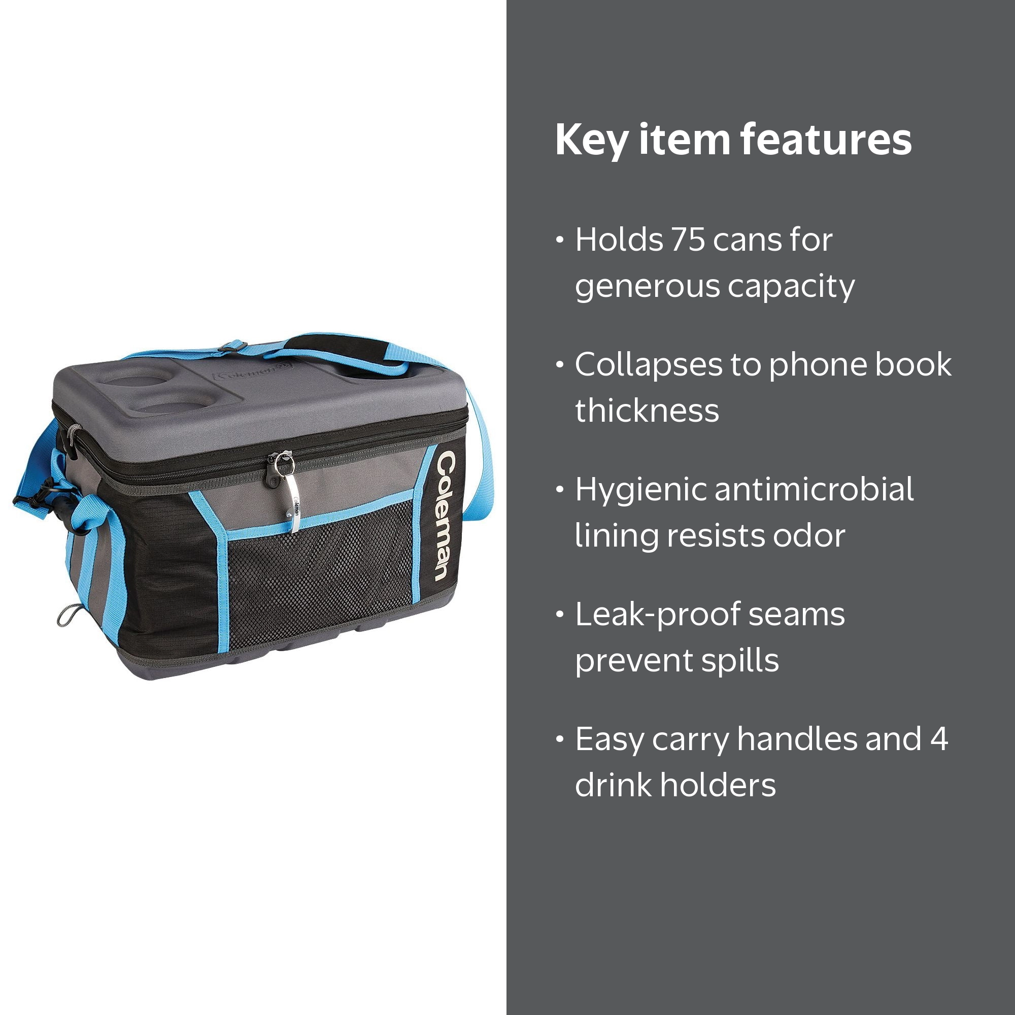 コールマン Coleman Coleman 75 Can Collapsible Sport Cooler - Gray/Blue - Walmart.com