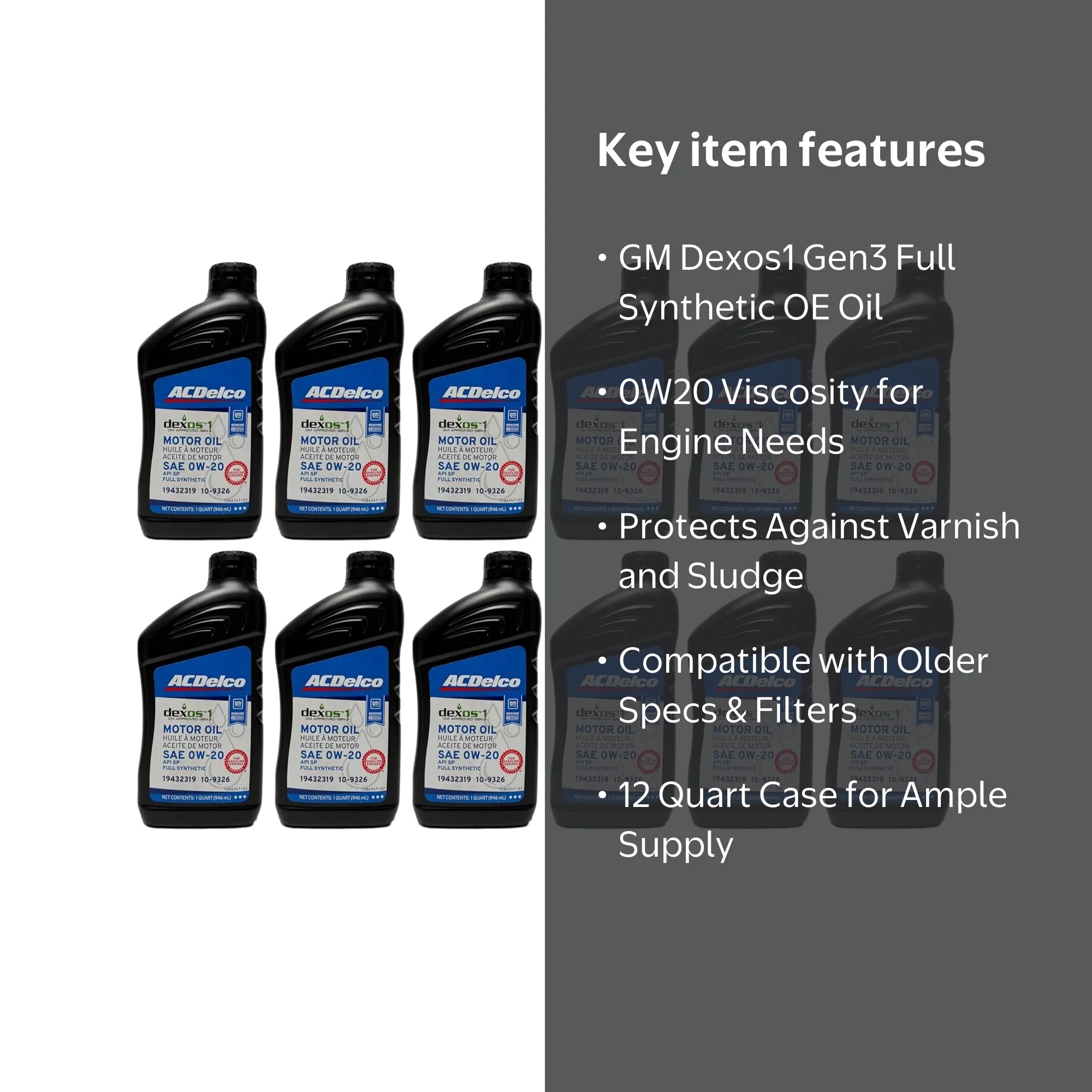 ACDelco 0W20 Dexos 1 Gen 3 Full Synthetic Oil 12 Qt - Walmart.com