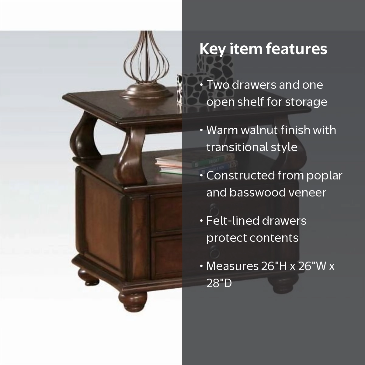 ACME Amado Rectangular 2-Drawer Wooden End Table with Open Shelf