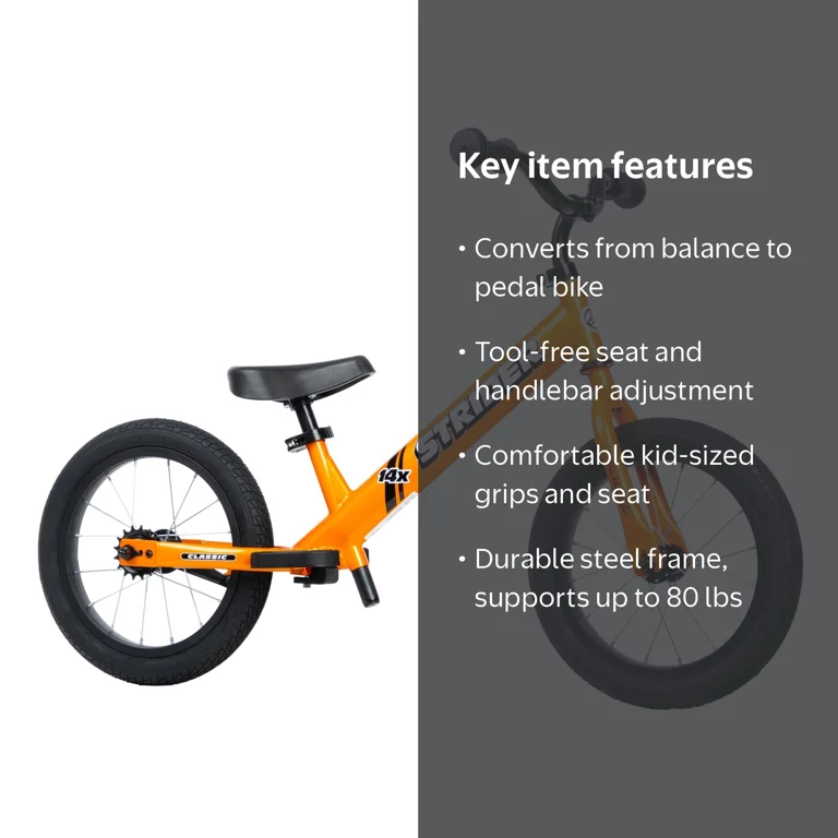Strider, Balance Bike, Totally Tangerine, for Kids 3 to 6 Years
