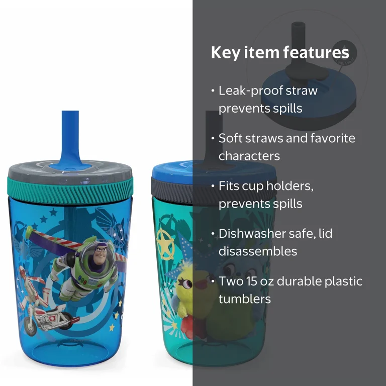 Zak Designs Toy Story Kelso Travel Straw Tumbler, 15 fl oz, 2pk